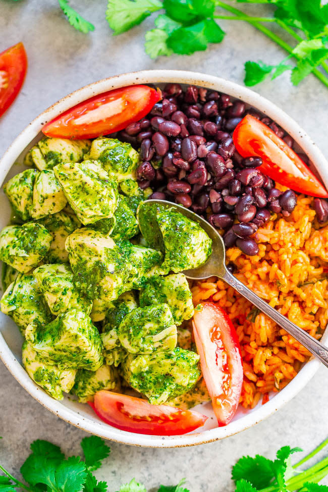 <strong>Get the&nbsp;<a href="https://www.averiecooks.com/20-minute-cilantro-chicken-rice-beans/" target="_blank">20-Minute Cilantro Chicken With Rice and Beans</a> recipe from Averie Cooks</strong>