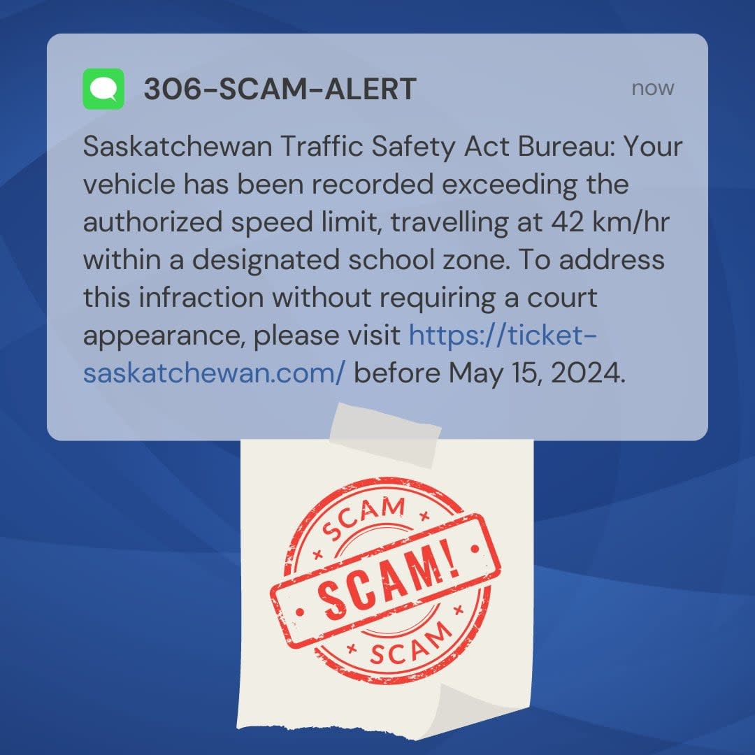 Regina police released this image of what a new text scam circulating in Saskatchewan looks like. (Regina Police Service/Facebook - image credit)