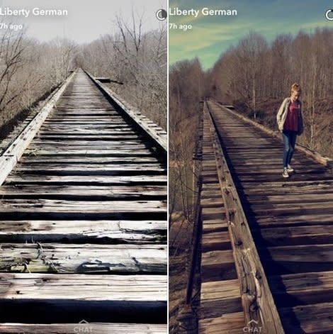 It is believed that Liberty German uploaded these two photos to Snapchat prior to the girls&rsquo; disappearance. (Photo: Facebook)