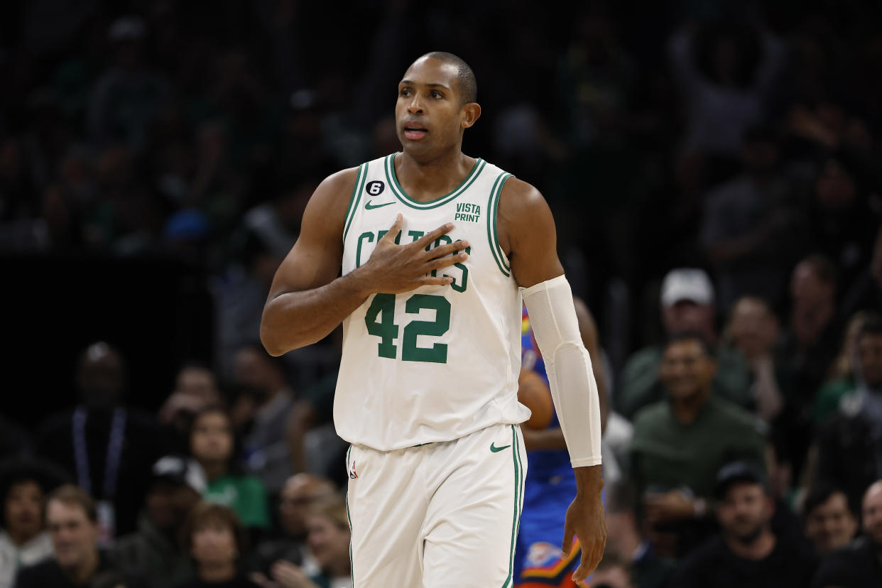 BOSTON, MA - NOVEMBER 14: Al Horford #42 of the Boston Celtics during the second half against the Oklahoma City Thunder at TD Garden on November 14, 2022 in Boston, Massachusetts. NOTE TO USER: User expressly acknowledges and agrees that, by downloading and/or using this Photograph, user is consenting to the terms and conditions of the Getty Images License Agreement. (Photo By Winslow Townson/Getty Images)