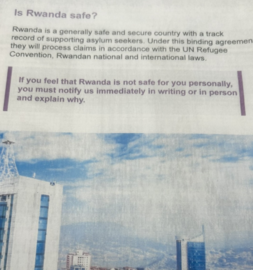 Asylum seekers are given a booklet with detail about Rwanda while in detention (The Independent)