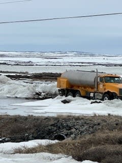 The road to the nearby Aupaluk lake has overflowed again, as of May 21, 2024. That has cut off access to that lake, where the town draws some of its water from. 