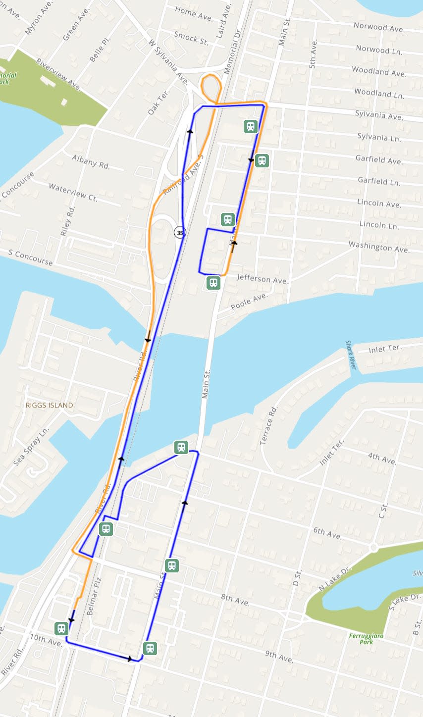 The Route 71 Shark River shuttle bus route.