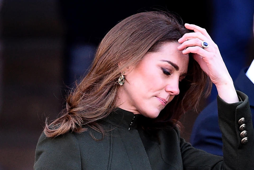 Britain's Catherine, Duchess of Cambridge arrives for a visit to City Hall in Centenary Square, Bradford on January 15, 2020, to meet young people and hear about their life in Bradford. (Photo by Oli SCARFF / AFP) (Photo by OLI SCARFF/AFP via Getty Images)