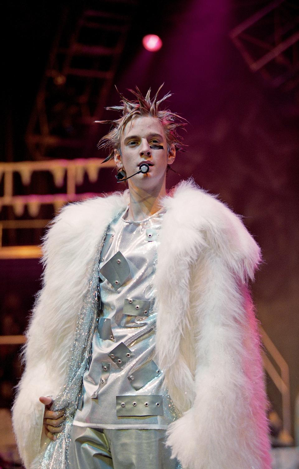 Aaron Carter performs in concert at the HP Pavilion on February 22, 2002 in California.