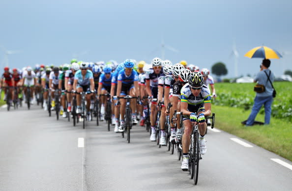 Stuart O'Grady of Australia and Orica Greenedge rides on the front of the peloton during stage five of the 2012 Tour de France from Rouen to Saint-Quentin on July 5, 2012 in Saint-Quentin, France. (Photo by Bryn Lennon/Getty Images)