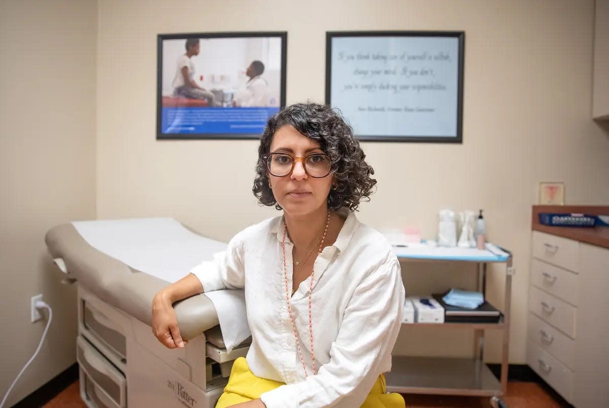 Dr. Amna Dermish, chief operating and medical services officer for Planned Parenthood of Greater Texas, poses for a portrait in an exam room of a Planned Parenthood facility in Austin on Aug. 8, 2023
