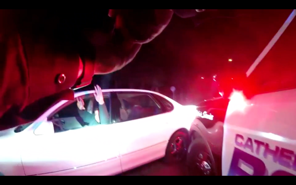 Jose Lenor Garcia can be seen raising his hands out of his car after a pursuit with Cathedral City police officers on Nov. 21, 2020.