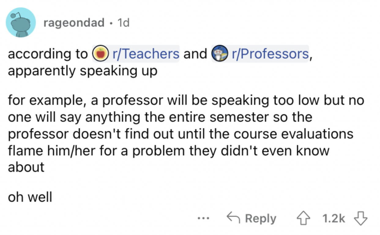 Reddit screenshot on Gen Z not speaking up during class.
