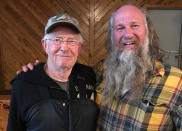 <p>Joe Juranitch is seen with his father. Joe’s dad ran a machinery company that marketed sharp blades to process meats, and one<br> of the ways products were promoted at trade shows involved the use of axes. (Photo courtesy of Joe Juranitch) </p>