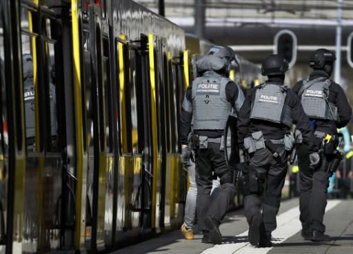 Armed police and emergency services swarmed the scene after the shooting in the city of Utrecht