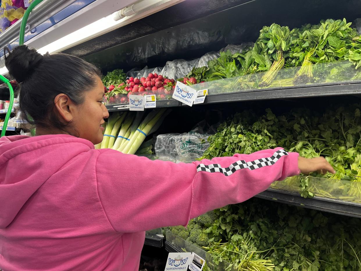 Yanet Ortiz from Veracruz, Mexico, picking out cilantro which she will use for the turkey she will cook during Thanksgiving. Although her family usually celebrates the holiday with traditional food from their country, this year they will have an American-styled Thanksgiving dinner.