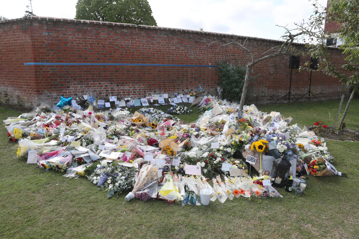 Floral tributes were laid for PC Harper at the Thames Valley Police Training Centre. (PA)