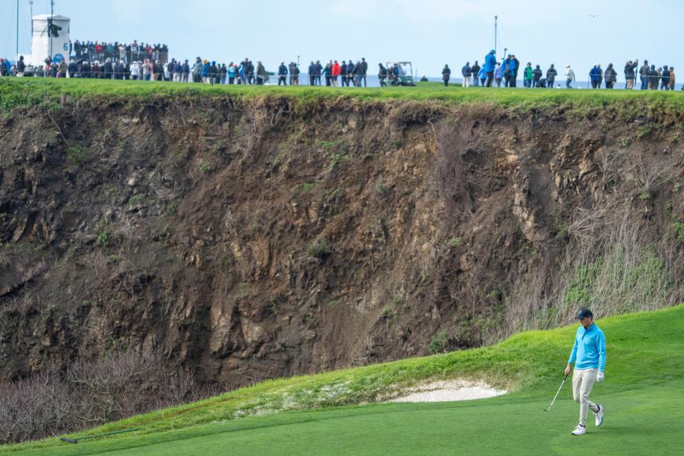 Jordan Spieth walks on the eighth hole during the second round of the 2024 AT&T Pebble Beach Pro-Am at Pebble Beach Golf Links. (Kyle Terada-USA TODAY Sports)