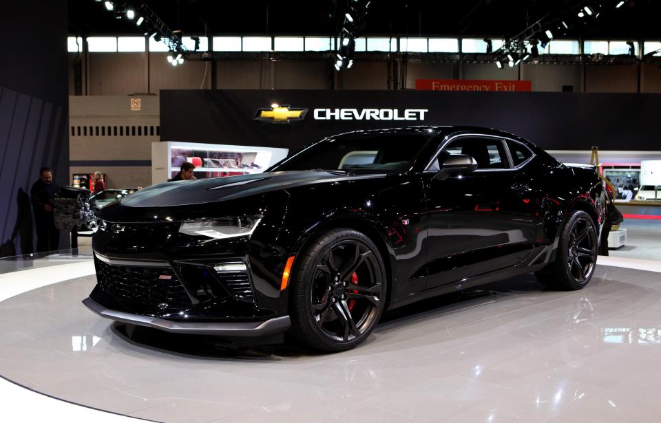 A black 2017 Chevy Camaro 1LE on display at an auto show