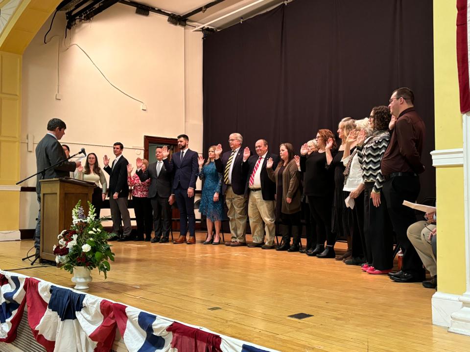 Members of the Dover City Council and the Dover School Board were sworn in by City Attorney Joshua Wyatt at the city's inauguration for elected officials on Tuesday, Jan. 2, 2024.