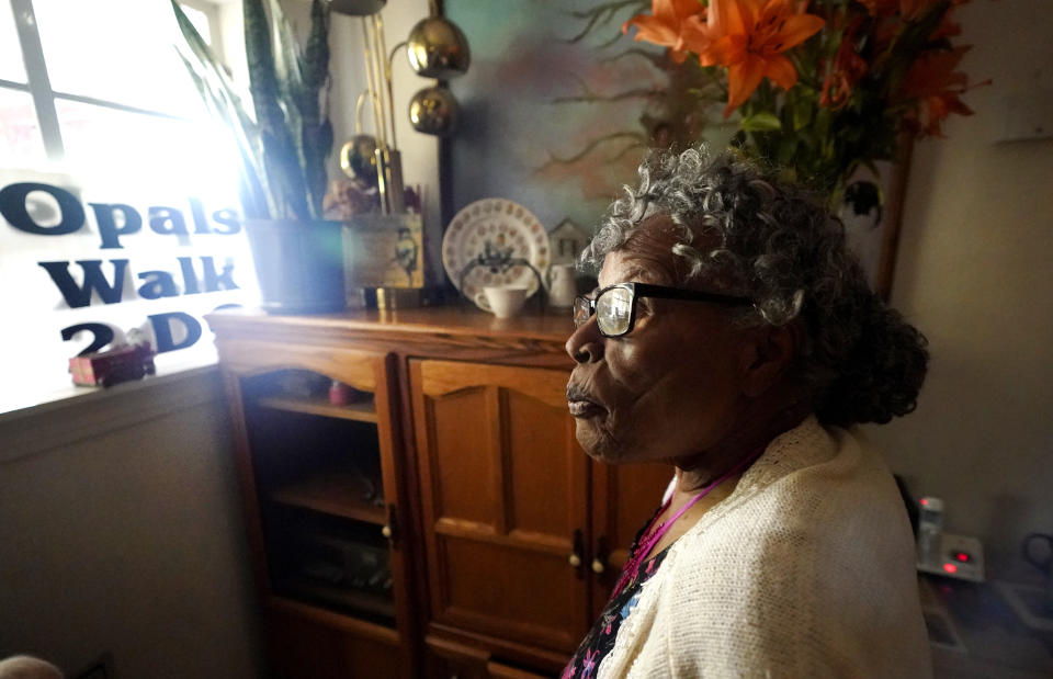 Opal Lee pauses as she gives a tour of her home Thursday, July 1, 2021, in Fort Worth, Texas. Opal Lee's dream of seeing Juneteenth become a federal holiday was finally realized over the summer, but the energetic woman who spent years rallying people to join her push for the day commemorating the end of slavery is hardly letting up on a lifetime of work teaching and helping others.(AP Photo/LM Otero)