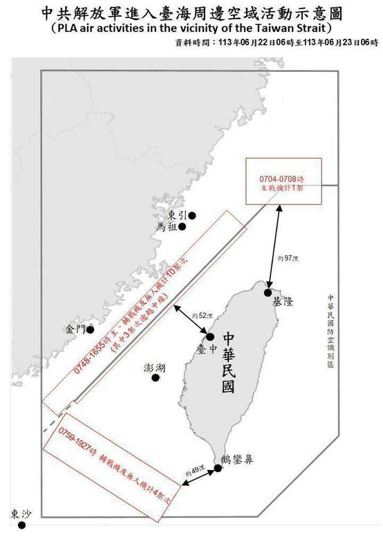 國防部共偵獲15架次中共軍機及6艘次共艦擾台。   圖/國防部