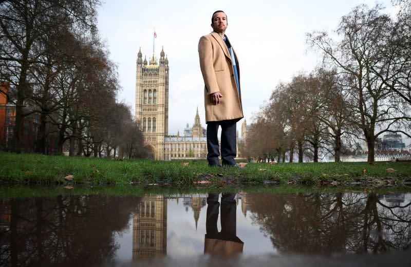 Antonio Mugica, CEO of Smartmatic, poses near the Houses of Parliament in London