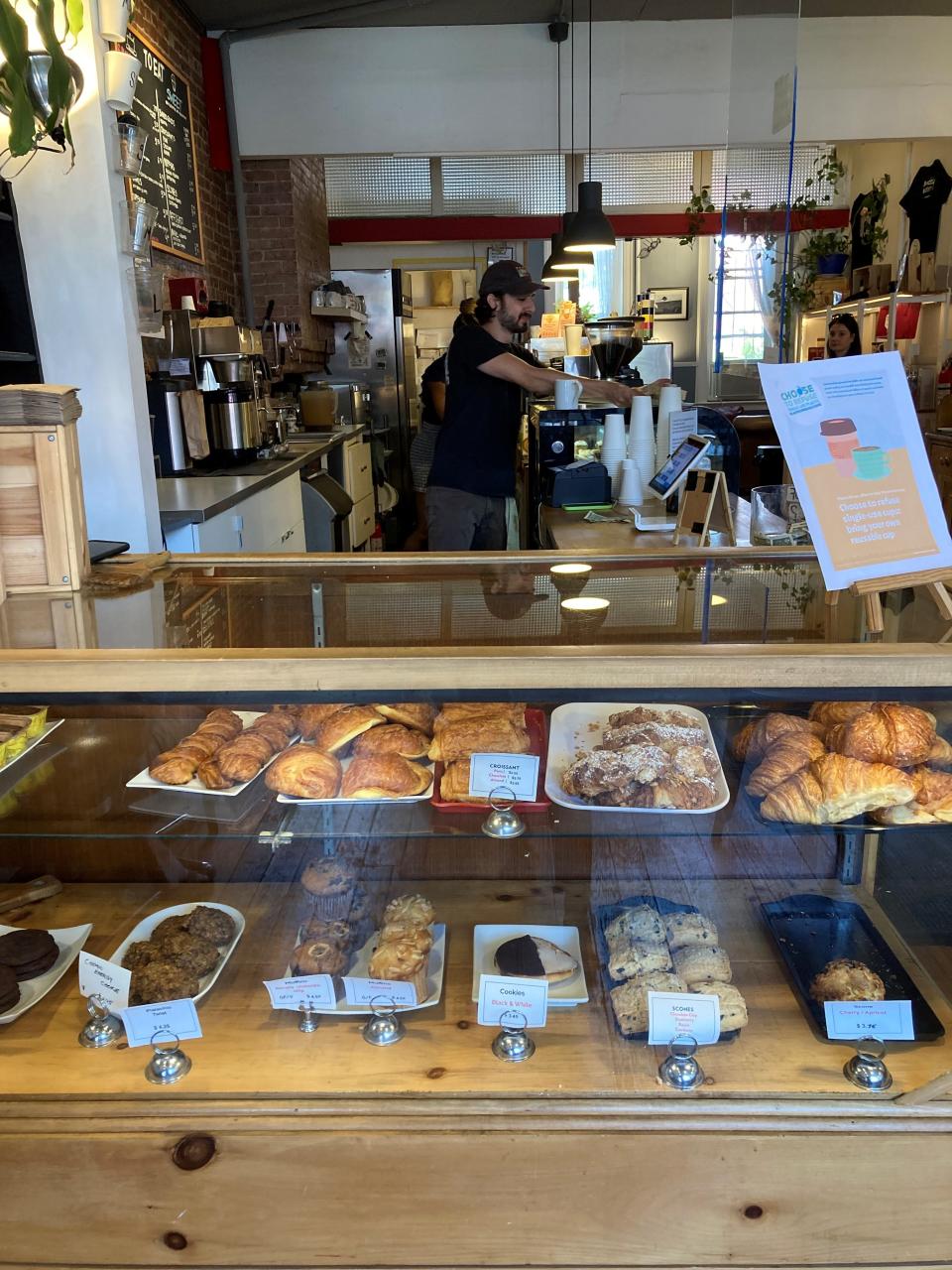 The pastry case at Muddy Water Cafe in Tarrytown. Photographed July 2021.