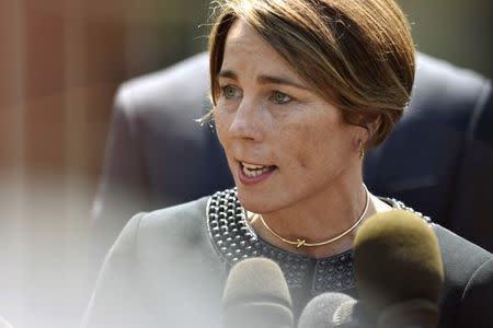 FILE PHOTO - Massachusetts Attorney General Maura Healey speaks about gun violence prevention at the White House in Washington, U.S., May 24, 2016. REUTERS/James Lawler Duggan/File Photo