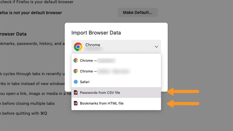 Import CSV or HTML files on Firefox