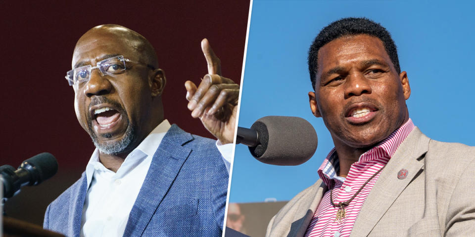 Sen. Raphael Warnock and Republican Senate candidate Herschel Walker (Elijah Nouvelage/Getty Images file; Megan Varner/Getty Images file )