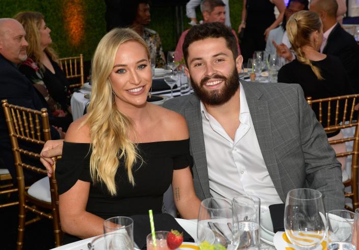 INGLEWOOD, CA - JULY 15:  Emily Wilkinson and honoree Baker Mayfield attend the 33rd Annual Cedars-Sinai Sports Spectacular at The Compound on July 15, 2018 in Inglewood, California.  (Photo by Matt Winkelmeyer/Getty Images for Sports Spectacular)
