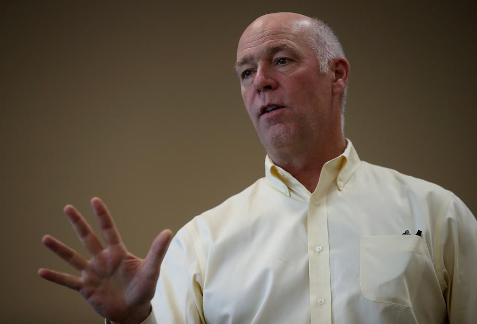 Republican congressional candidate Greg Gianforte speaks to supporters during a campaign meet and greet at Lambros Real Estate on May 24, 2017 in Missoula, Montana. (Photo: Justin Sullivan/Getty Images)