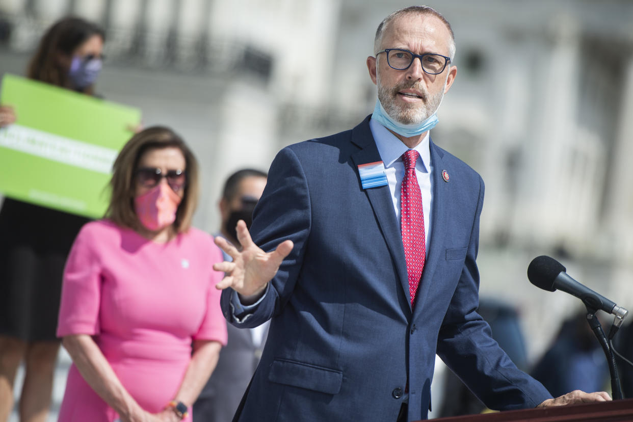 Rep. Jared Huffman, D-Calif.,  speaks during a news conference on the House steps with members of the House Select Committee on the Climate Crisis on plans to address climate issues on Tuesday, June 30, 2020. (Tom Williams/CQ-Roll Call, Inc via Getty Images)