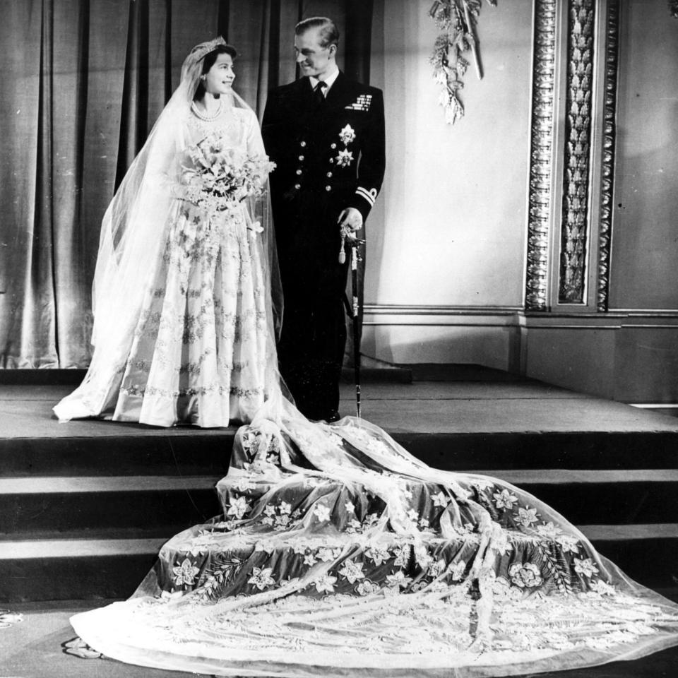 The Queen and the Duke of Edinburgh in their bridal costume - Hulton Archive/Getty Images