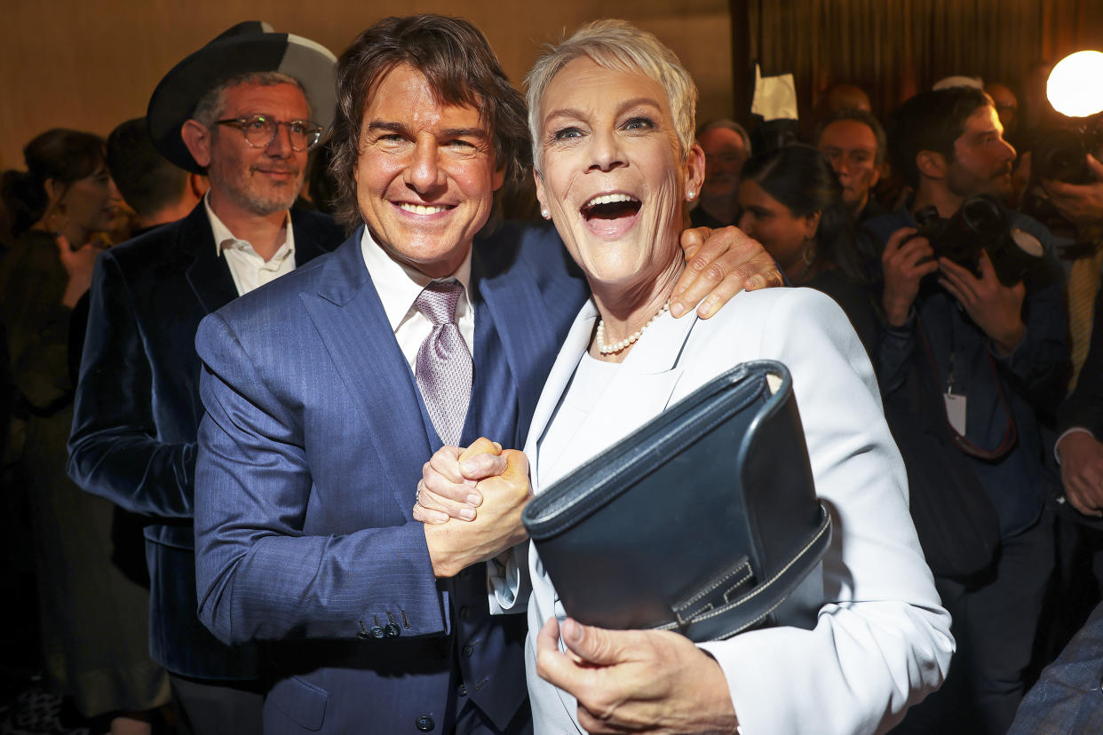 Tom Cruise and Jamie Lee Curtis at the 95th Academy Awards Nominees Luncheon on February 13, 2023. (Jay L. Clendenin / Los Angeles Times via Getty Images)