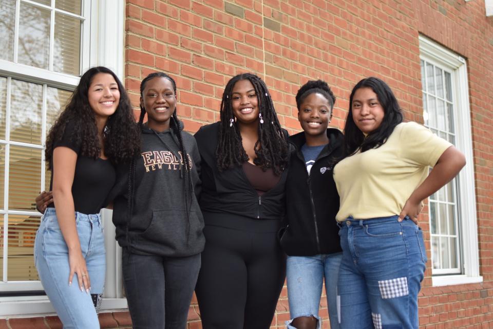 Members of New Albany High School's Black Student Association and NAACP Youth Unit. From left: Lillie Wilson, 17, Tiara Bell, 16, Victoria Mabatah, 17, Faith Tolani, 17, Rina Smith, 17.