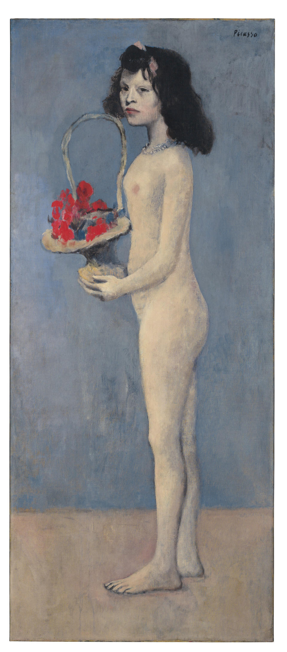 This photo provided by Christie's Images Ltd. 2018 shows Pablo Picasso's 1905 painting "Fillette a la corbeille fleurie, (Young Girl with a Flower Basket)." The painting, part of the collection of oil-family scion David Rockefeller and his wife Peggy, has an estimate of $90 million to $120 million and will be auctioned auctioned by Christie's Tuesday evening, May 8, 2018 in New York. Rockefeller, grandson of Standard Oil founder John D. Rockefeller, died in March at the age of 101. His family is selling the art collection to benefit cultural, educational, medical and environmental charities. (Christie's Images Ltd. 2018 via AP)
