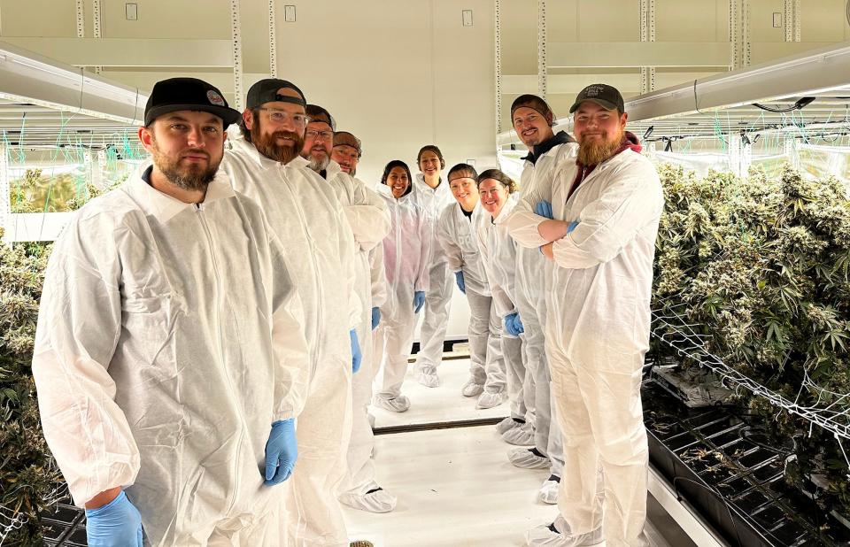 Pigeon Hill Brewing Company staff take a tour of the cannabis microbusiness IndiGrow in Muskegon on June 12, 2023.