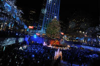 NEW YORK, NY - NOVEMBER 30: A general view of the 2011 Rockefeller Center Christmas tree lighting on November 30, 2011 in New York City. (Photo by Jason Kempin/Getty Images)