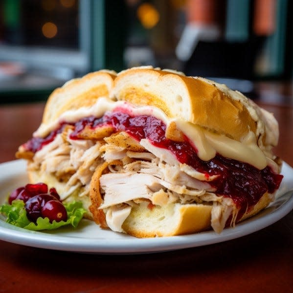 The Gobbler Turkey Sandwich from 322 BBQ in Brandywine Hundred mixes turkey, stuffing and cranberry sauce.