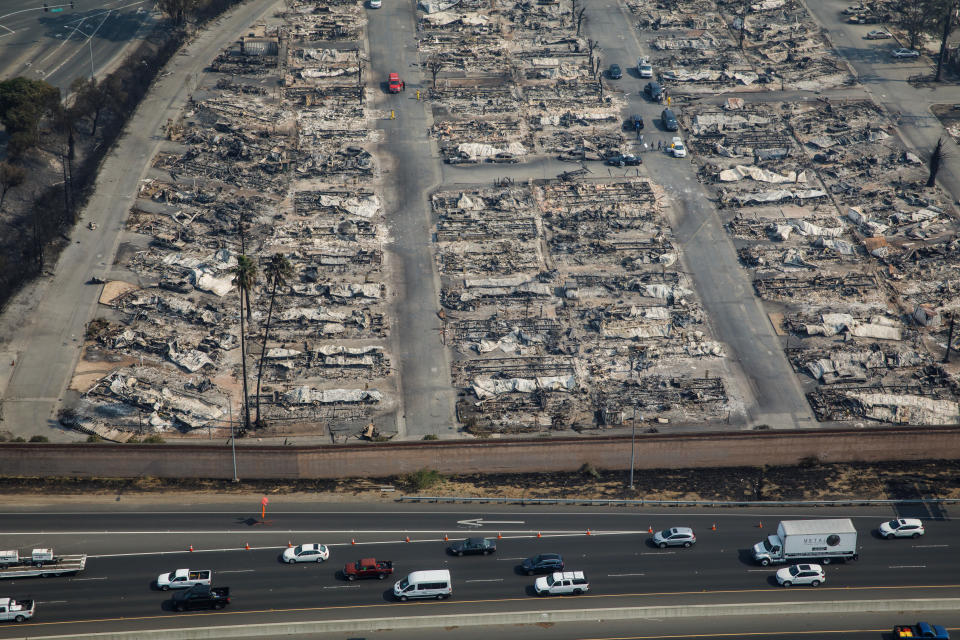 An aerial view shows the Journey's End mobile home park in Santa Rosa.