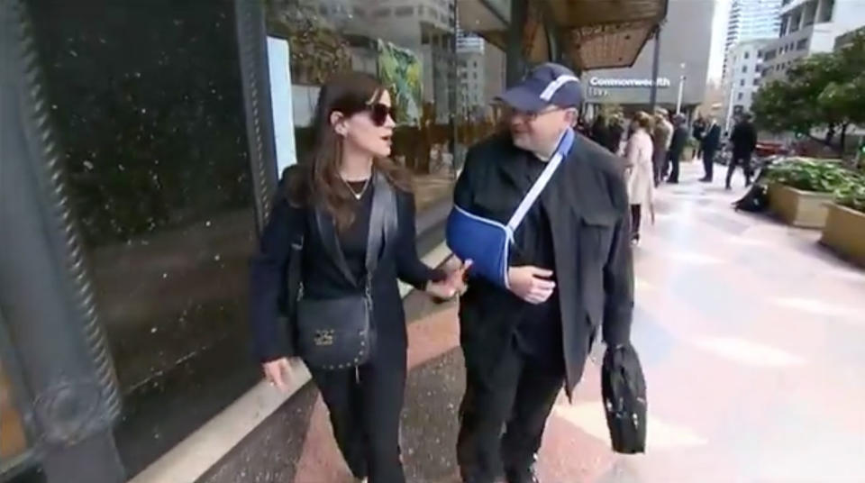 Shane Dwyer (right) of Eastlakes in Sydney claims two NSW Police officers used police brutality on him during an arrest and broke his arm. Source: 7 News