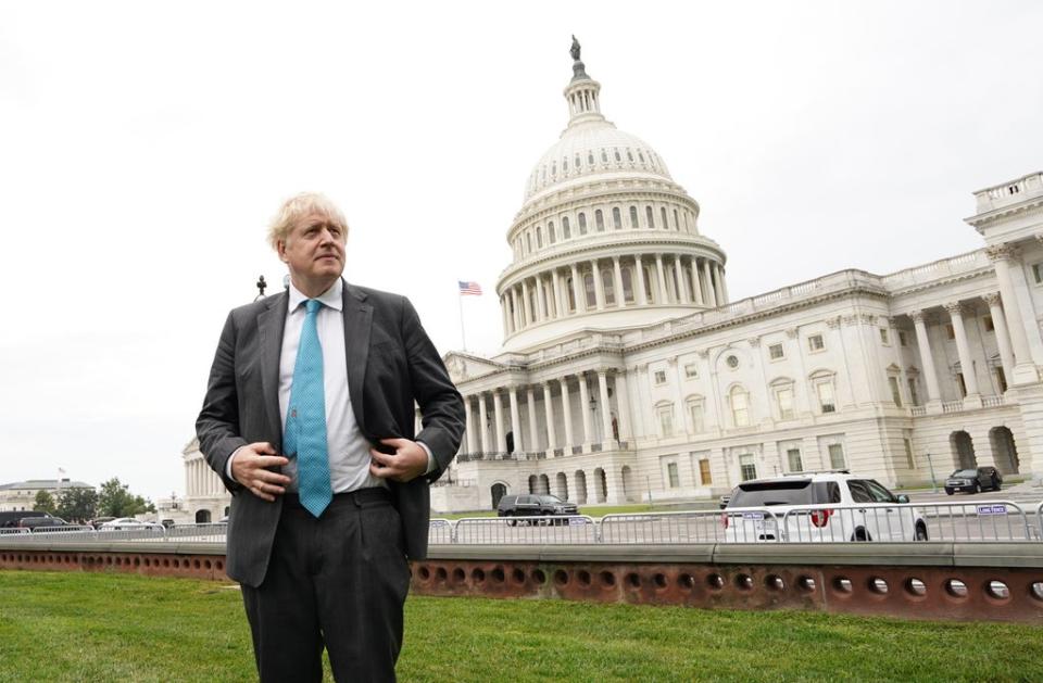 Prime Minister Boris Johnson outside the Capitol Building, Washington DC (PA) (PA Wire)