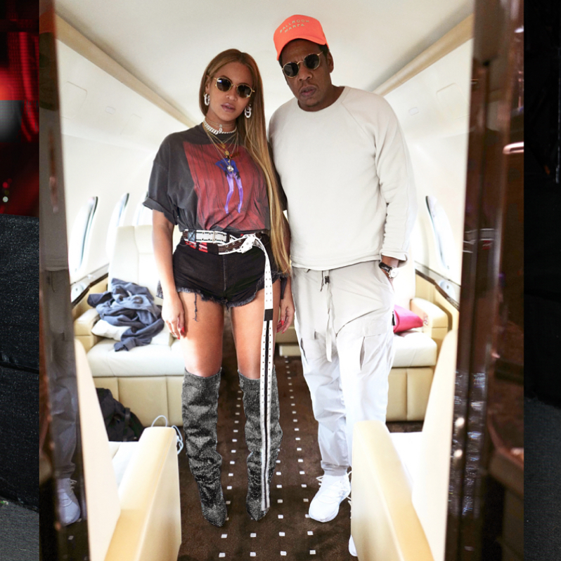 Beyoncé wears the Saint Laurent sparkle boots alongside Jay-Z. (Photo: Instagram)