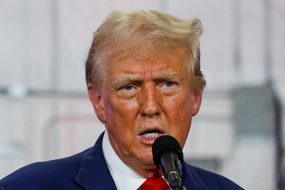 Republican presidential nominee and former U.S. President Donald Trump speaks during a visit to the Livingston County Sheriff's Office in Howell, Michigan, U.S., August 20, 2024.