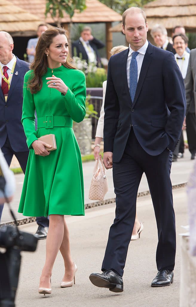 <p>Kate was spotted wearing a green Catherine Walker coatdress at the <a href="https://www.rhs.org.uk/shows-events/rhs-chelsea-flower-show" rel="nofollow noopener" target="_blank" data-ylk="slk:Royal Chelsea Flower Show;elm:context_link;itc:0;sec:content-canvas" class="link ">Royal Chelsea Flower Show</a>.</p>