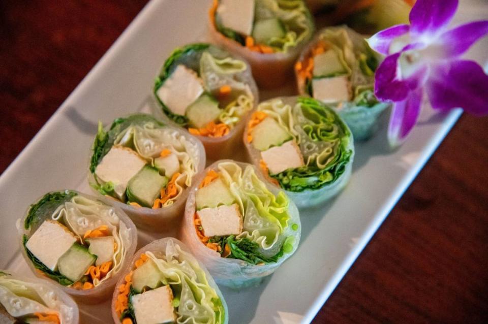 A fresh roll of carrots, cilantro, cucumber, organic tofu and romaine lettuce wrapped in rice paper is ready to serve at Coconut on T Street in Sacramento earlier this month.