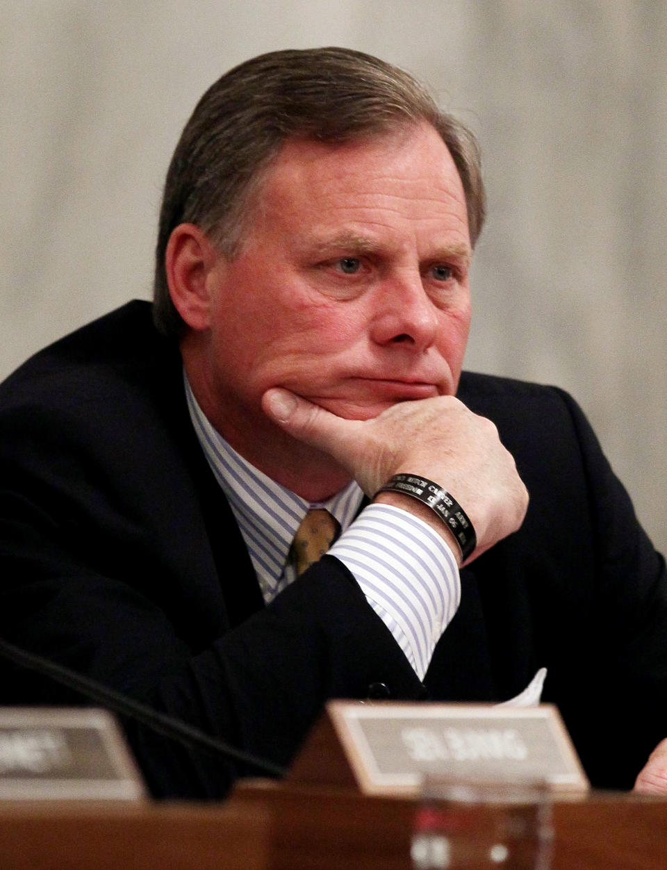 Sen. Richard Burr (R-NC), listens to Interior Secretary Ken Salazar testify during a Senate Energy and Natural Resources Committee hearing on Capitol Hill on May 18, 2010 in Washington, D.C. (Photo by Mark Wilson/Getty Images)