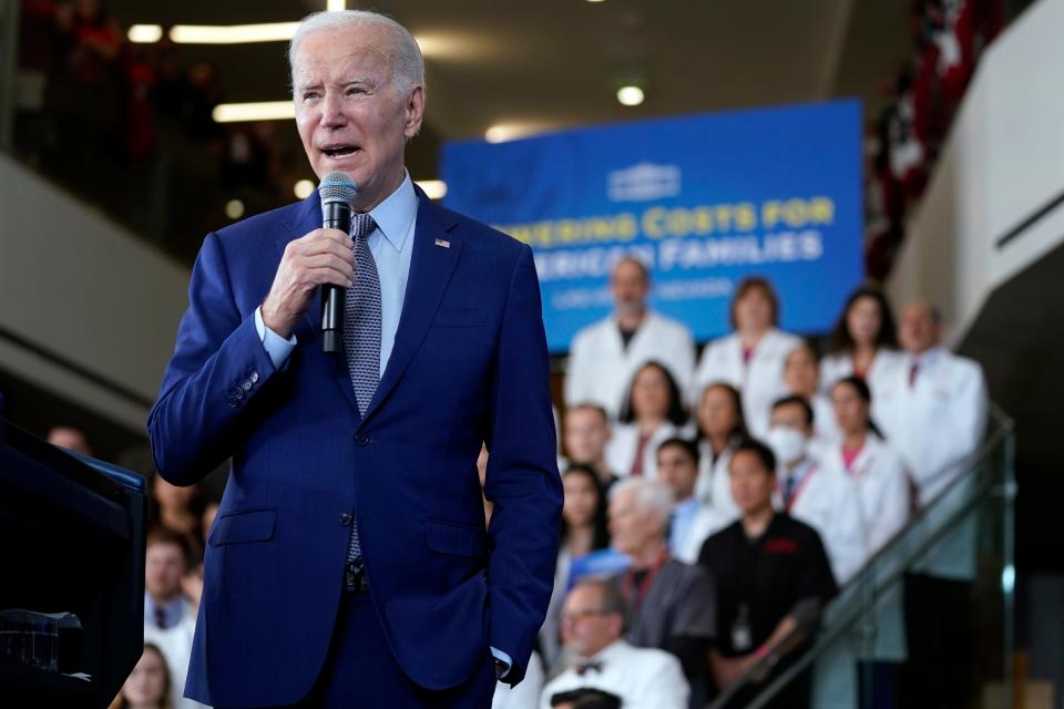 President Joe Biden speaks about health care and prescription drug costs at the University of Nevada, Las Vegas, Wednesday, March 15, 2023.