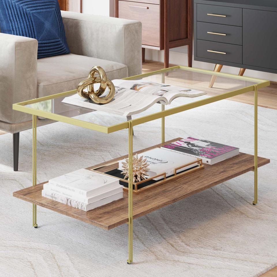 10) Rectangle Gold Coffee Table with Glass Top