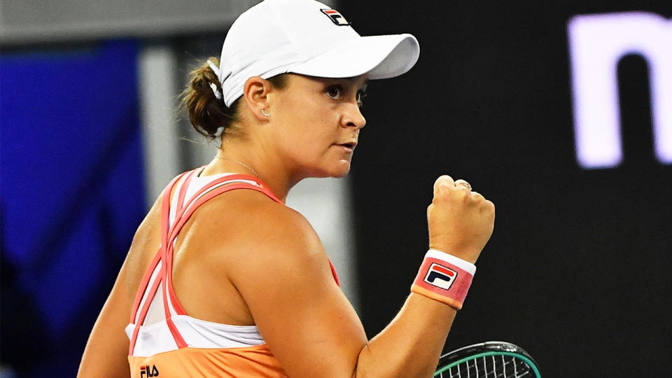 Ash Barty (pictured) first pumping after a point.