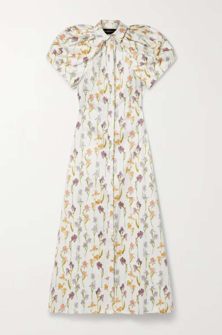 Iris Open-Back Floral-Print Cotton Midi Shirt Dress