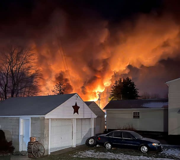 PHOTO: Thick smoke fills the sky from a fire following the train derailment of hazardous materials in East Palestine, Ohio, Feb. 3, 2023. (Courtesy Janet Meek)